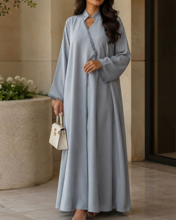 Nuzha – Grey Korean Nada Straight Cut Abaya | MANHAS
