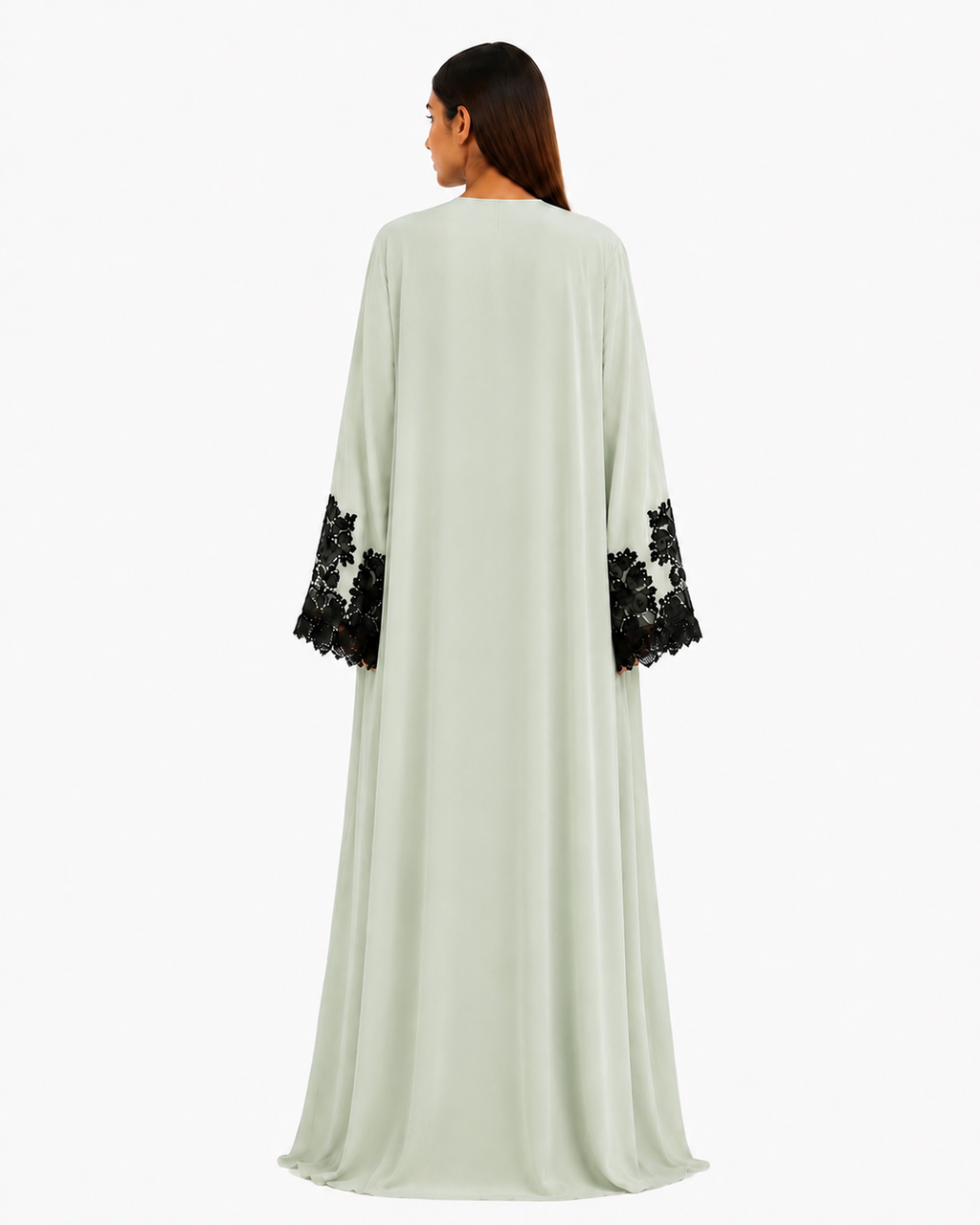 Rhea – Pastel Korean Nada Black Lace Cutout Abaya | MANHAS