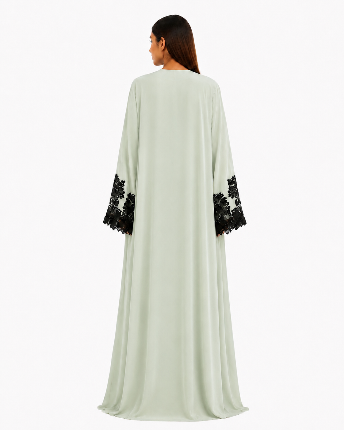 Rhea – Pastel Korean Nada Black Lace Cutout Abaya | MANHAS