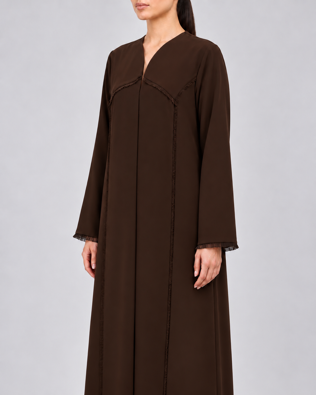 Raneem – Brown Korean Crepe Straight Cut Abaya | MANHAS