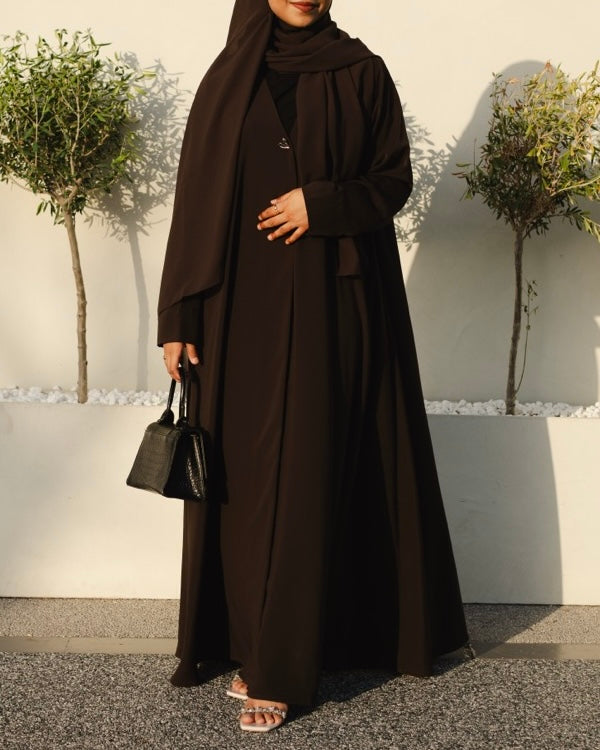 Kayan – Deep Brown Premium Crepe Overlap Wrap Abaya | MANHAS