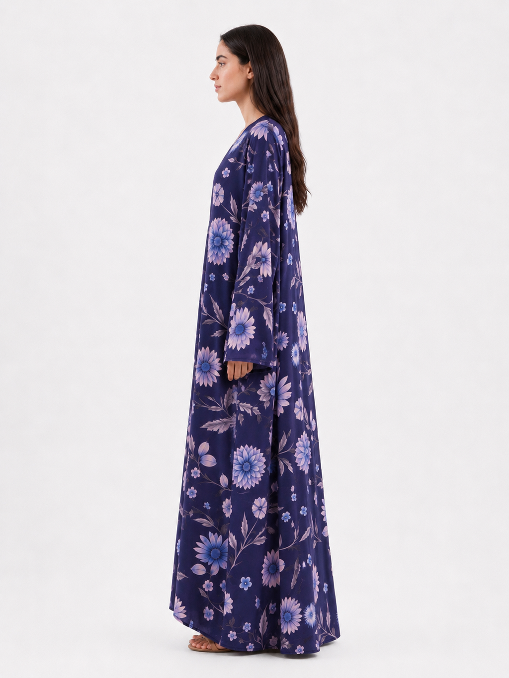 Sapphire – Navy Blue Floral Printed Straight Cut Abaya | MANHAS