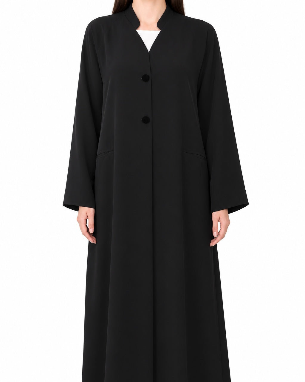 Noir – Jet Black Indonesian Crepe Pocket Collar Abaya | MANHAS