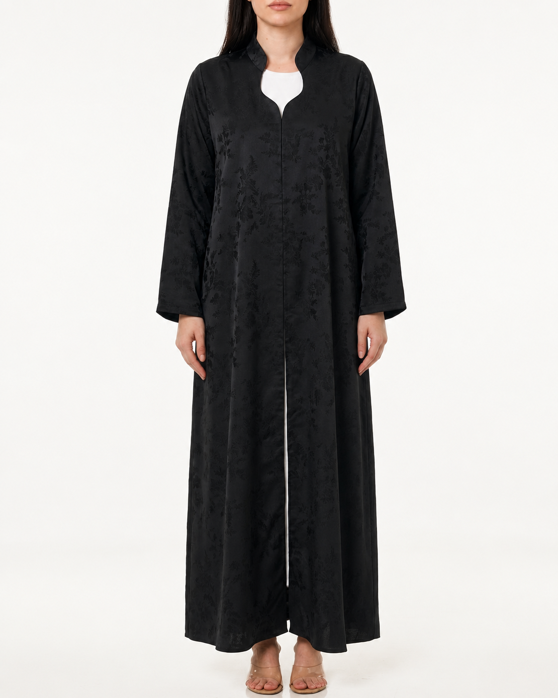 Meerah – Soft Jacquard Tonal Floral Straight Cut Abaya | MANHAS