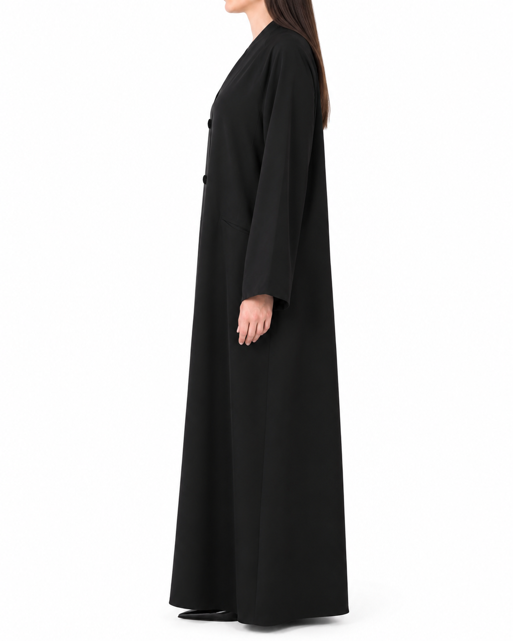 Noir – Jet Black Indonesian Crepe Pocket Collar Abaya | MANHAS