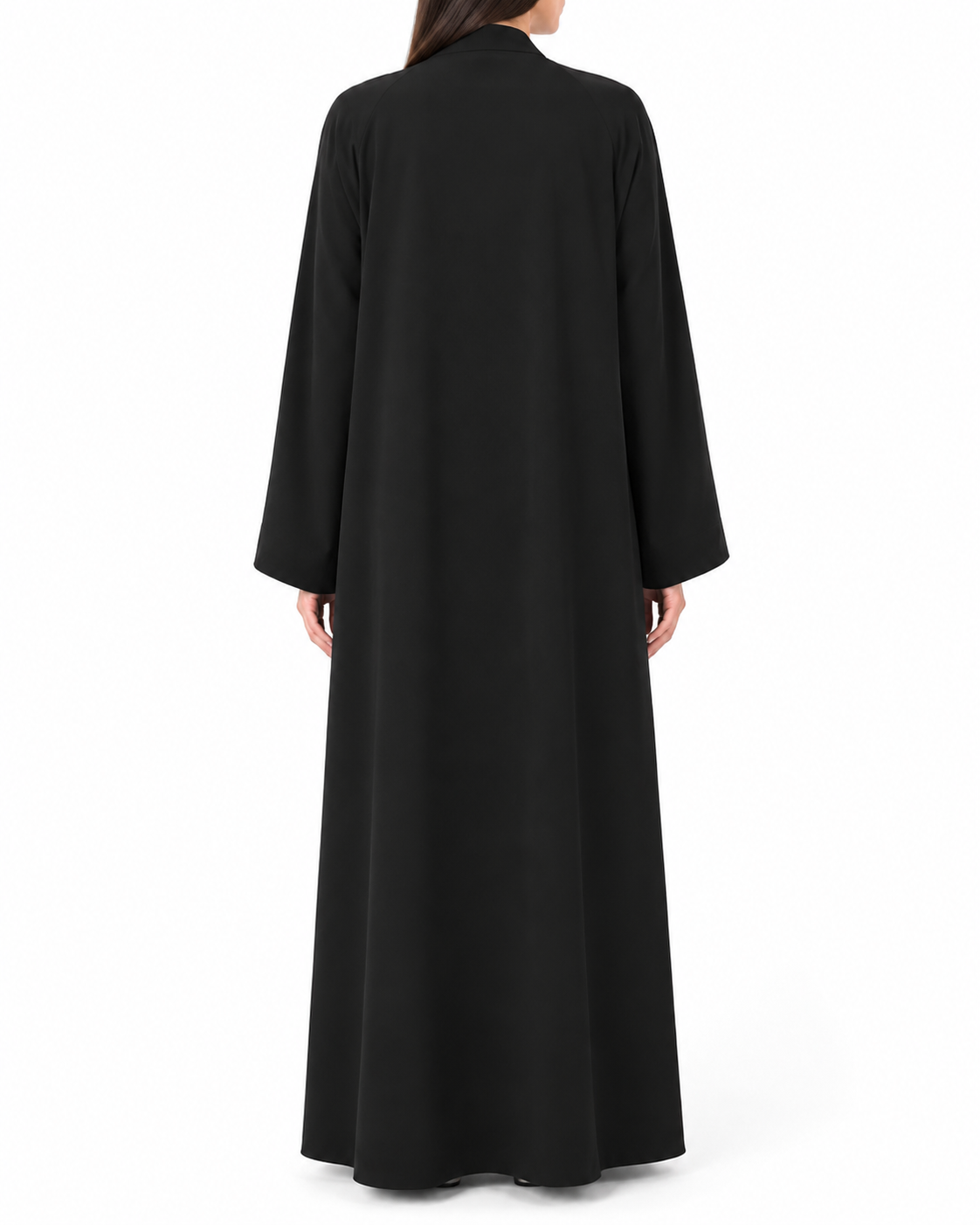 Noir – Jet Black Indonesian Crepe Pocket Collar Abaya | MANHAS