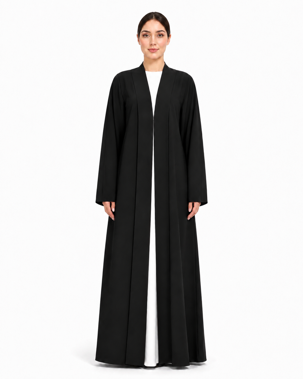 Haya – Jet Black Premium Crepe Shawl Collar Abaya | MANHAS