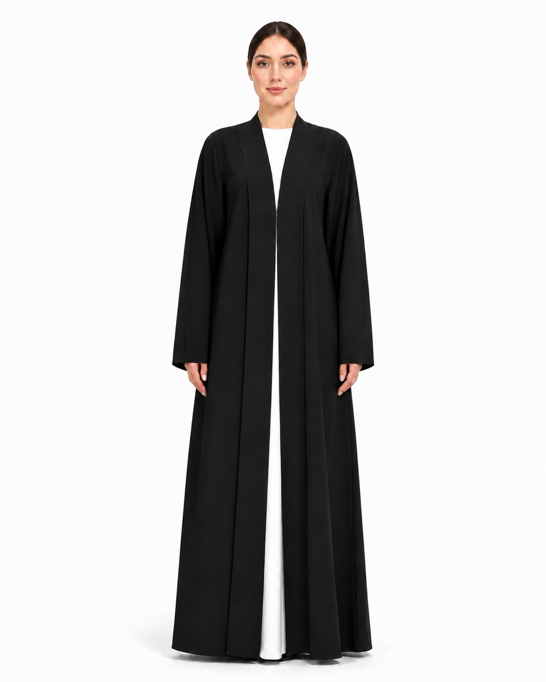 Haya – Jet Black Premium Crepe Shawl Collar Abaya | MANHAS