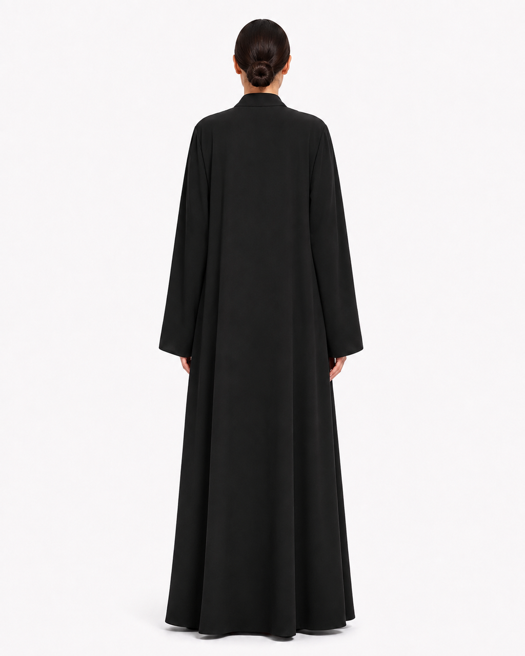 Haya – Jet Black Premium Crepe Shawl Collar Abaya | MANHAS