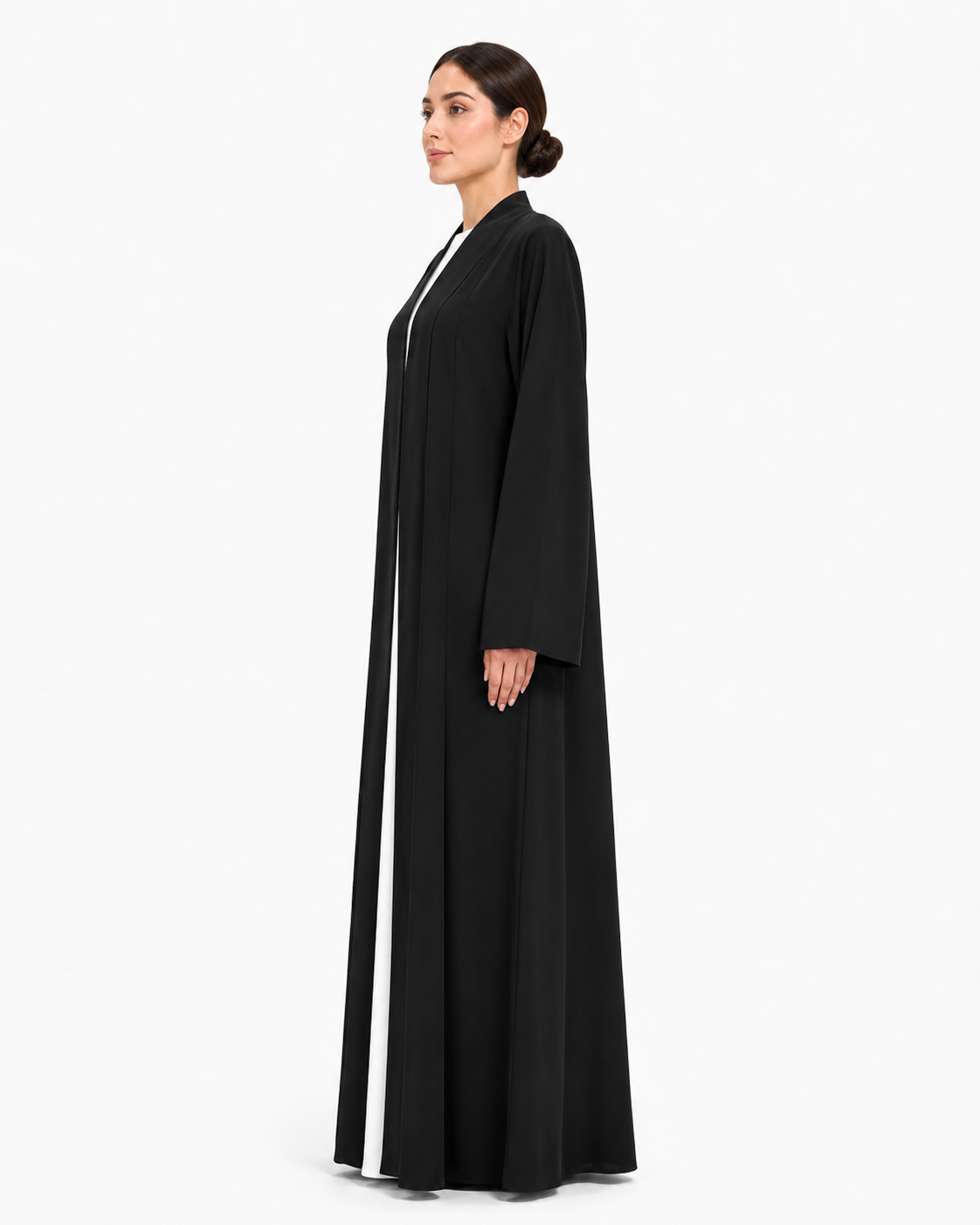 Haya – Jet Black Premium Crepe Shawl Collar Abaya | MANHAS