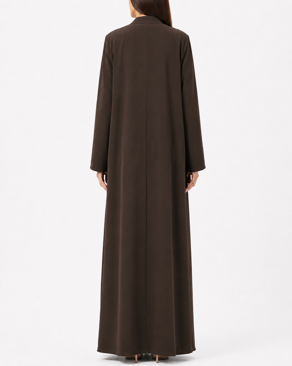 Haya – Deep Brown Premium Crepe Shawl Collar Abaya | MANHAS