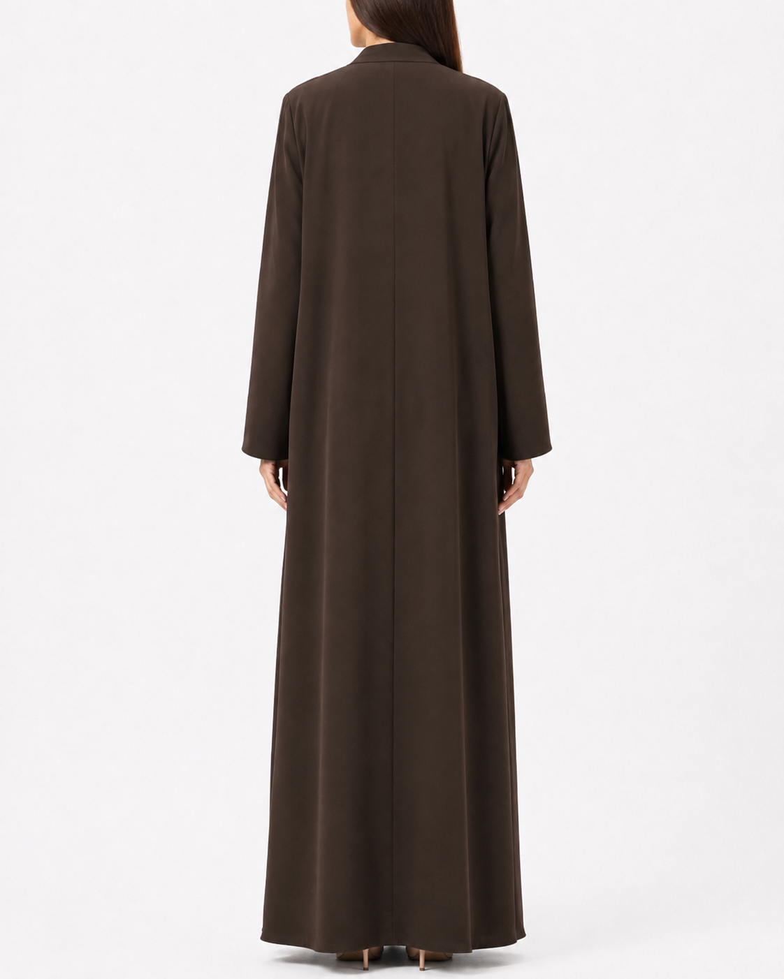Haya – Deep Brown Premium Crepe Shawl Collar Abaya | MANHAS