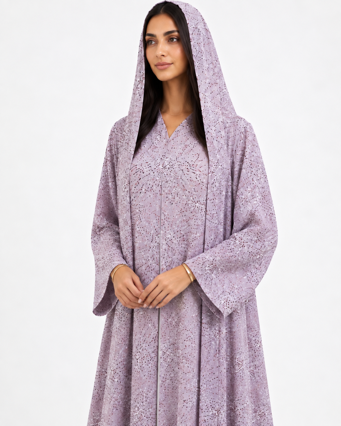 Aria – Baby Pink Printed Chiffon Straight Cut Abaya | MANHAS
