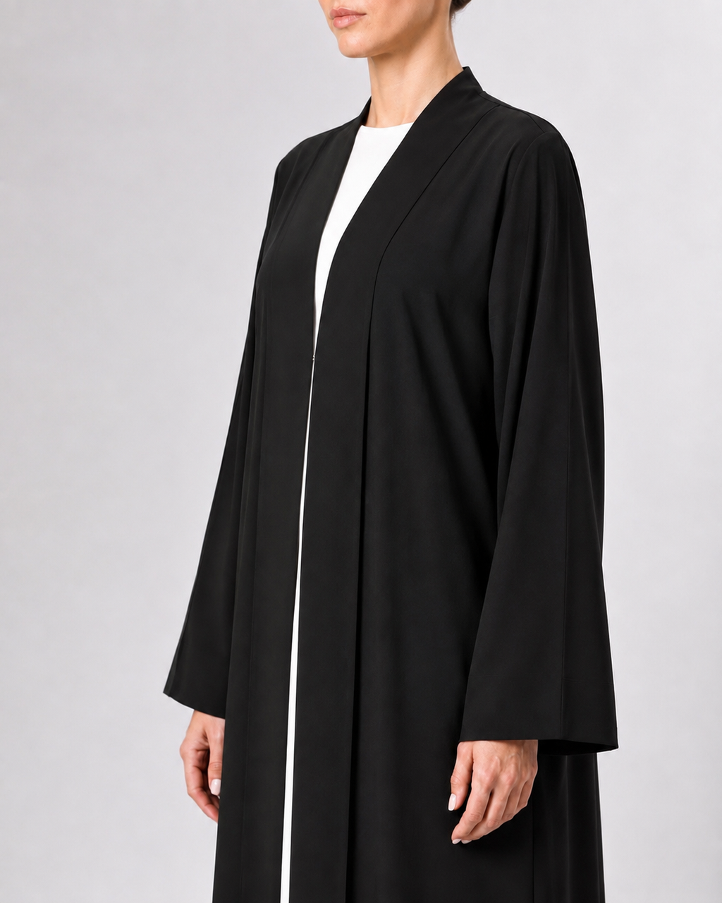 Haya – Jet Black Premium Crepe Shawl Collar Abaya | MANHAS