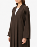 Haya – Deep Brown Premium Crepe Shawl Collar Abaya | MANHAS