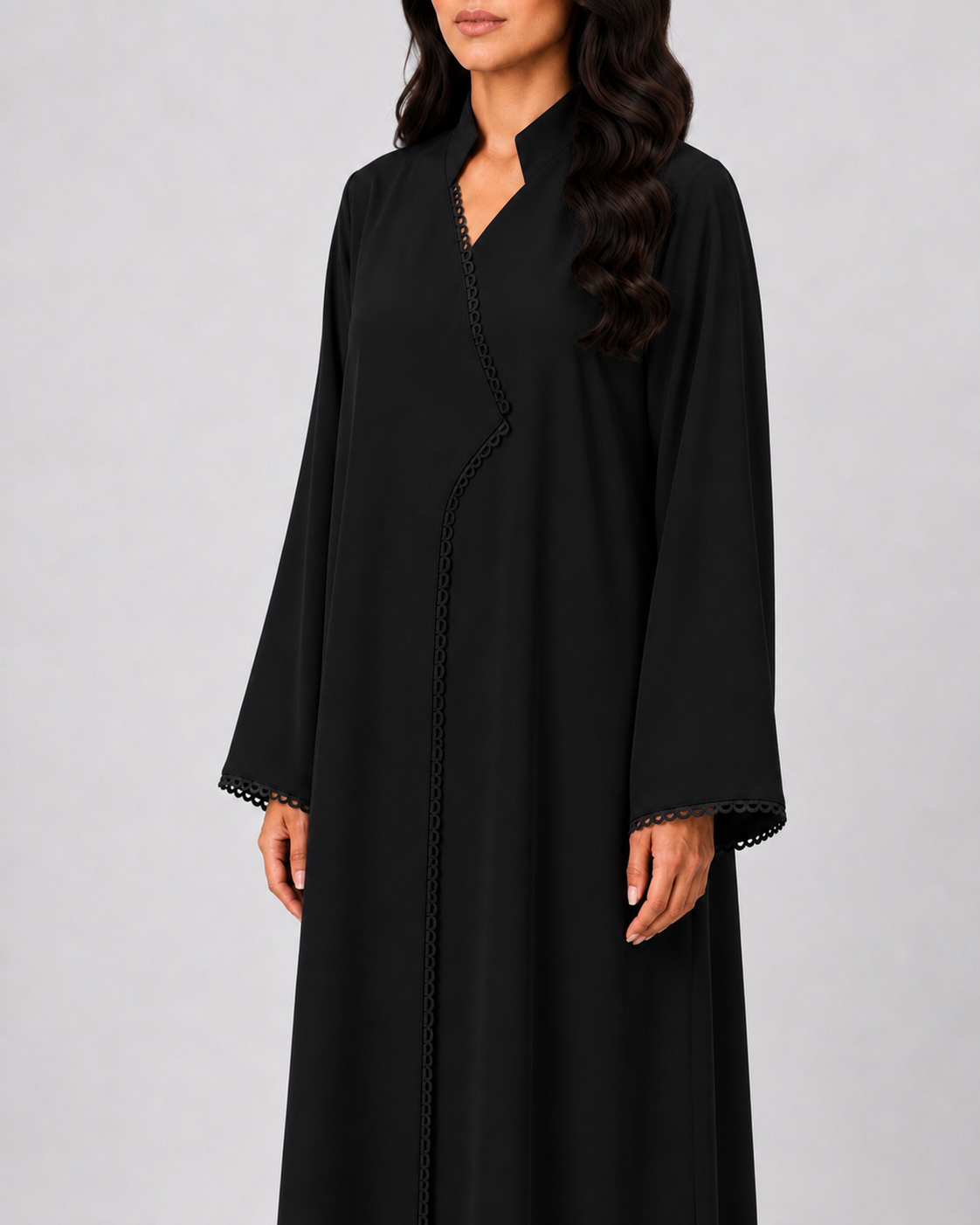 Nuzha – Black Korean Nada Straight Cut Abaya | MANHAS