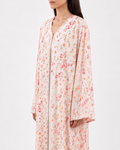 Zahra – Cream Floral Printed Chiffon Straight Cut Abaya | MANHAS
