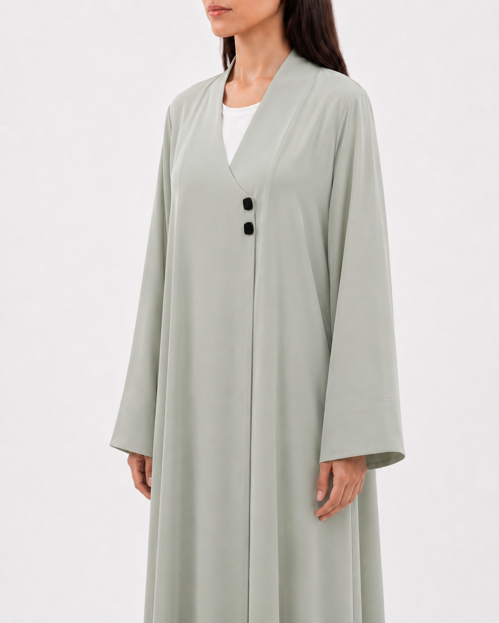 Hoor – Mint Green High-Grade Crepe V-Neck Overlap Abaya | MANHAS