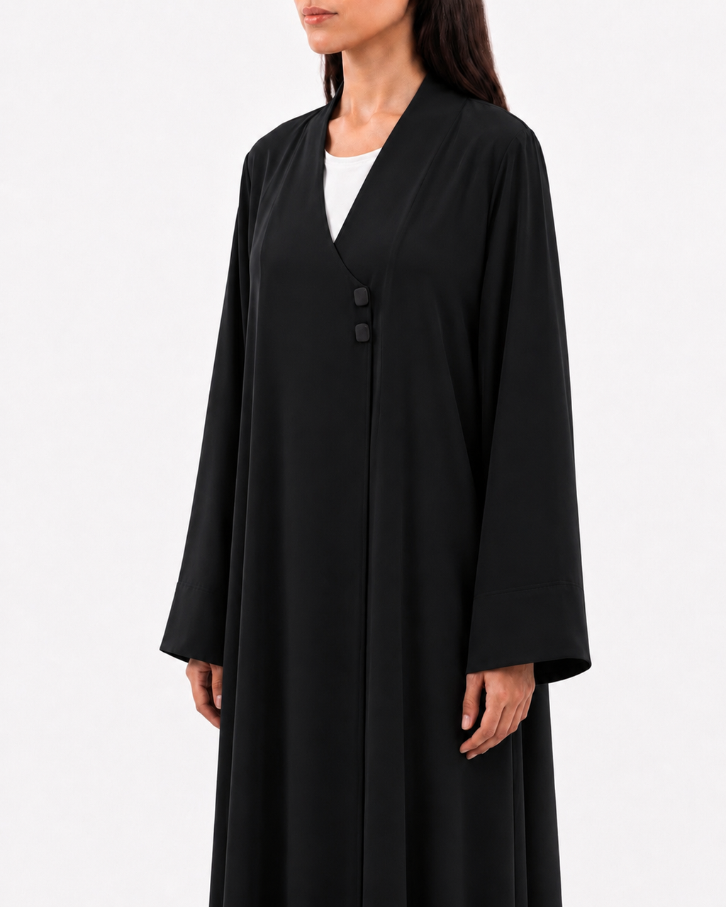 Hoor – Jet Black High-Grade Crepe V-Neck Overlap Abaya | MANHAS