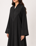 Rital – Black & Pinstripe V-Panel Foam Abaya | MANHAS