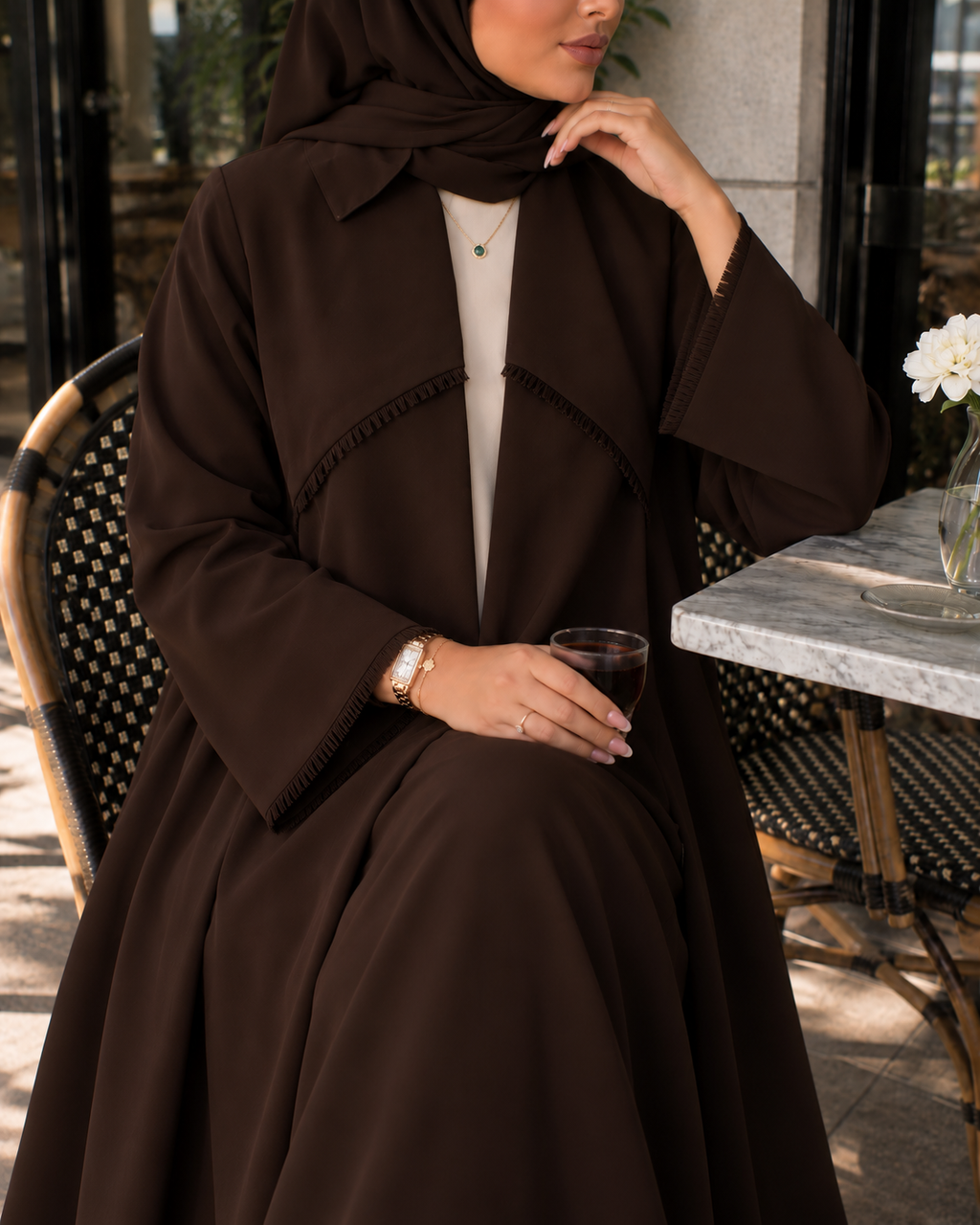 Raneem – Brown Korean Crepe Straight Cut Abaya | MANHAS