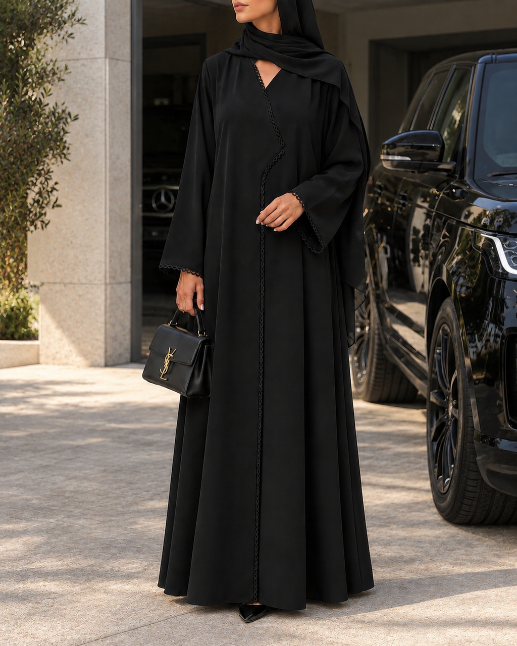 Nuzha – Black Korean Nada Straight Cut Abaya | MANHAS