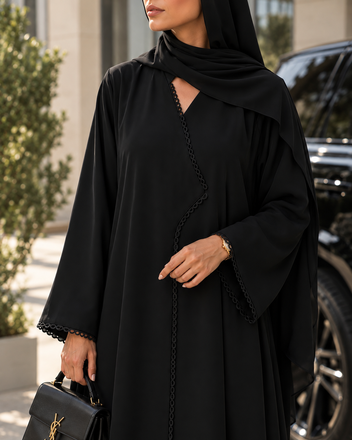 Nuzha – Black Korean Nada Straight Cut Abaya | MANHAS