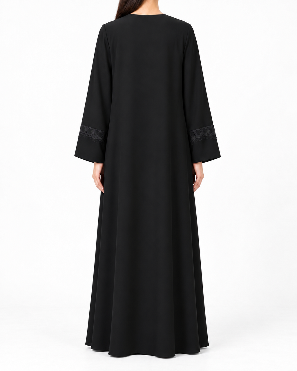 Mayar – Jet Black Korean Nada Lace Front & Cuff Straight Abaya | MANHAS
