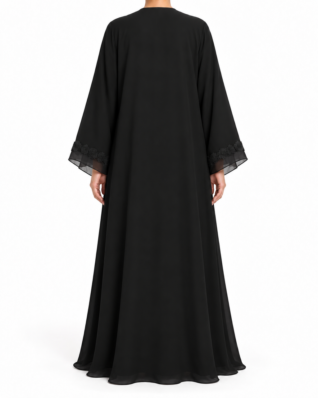 Anya – Double-Layer Chiffon Lace Organza Peeco Edge Abaya | MANHAS