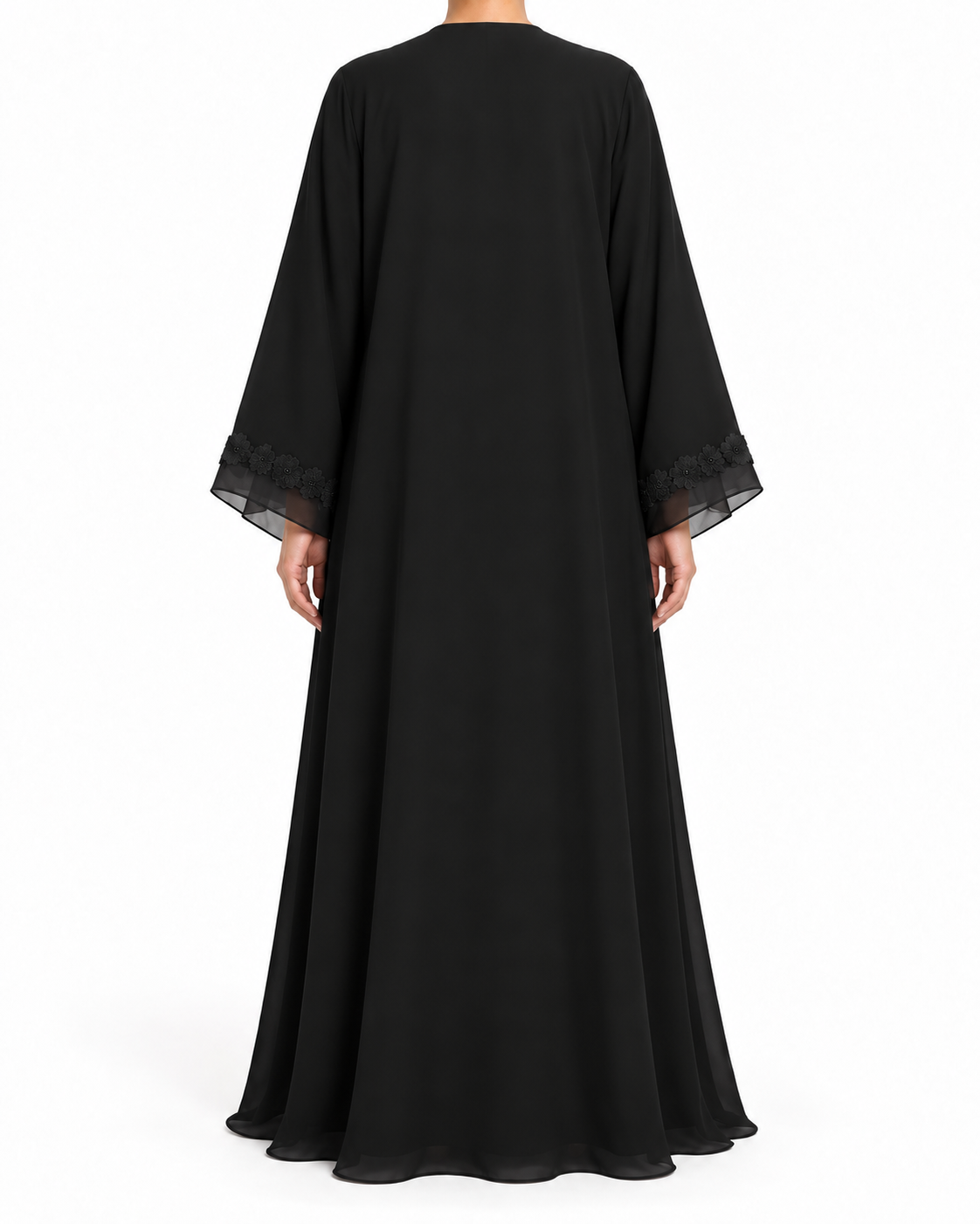 Anya – Double-Layer Chiffon Lace Organza Peeco Edge Abaya | MANHAS