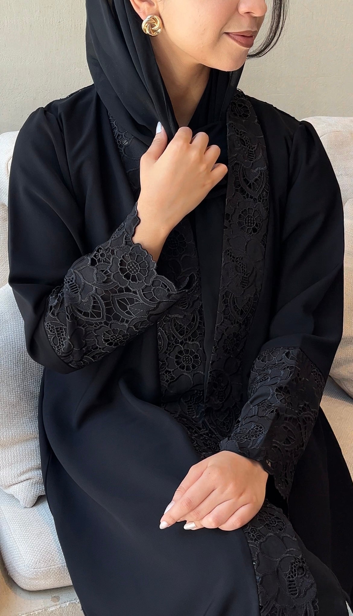 Elaf – Premium Korean Crepe Dantel Lace Panel Abaya | MANHAS